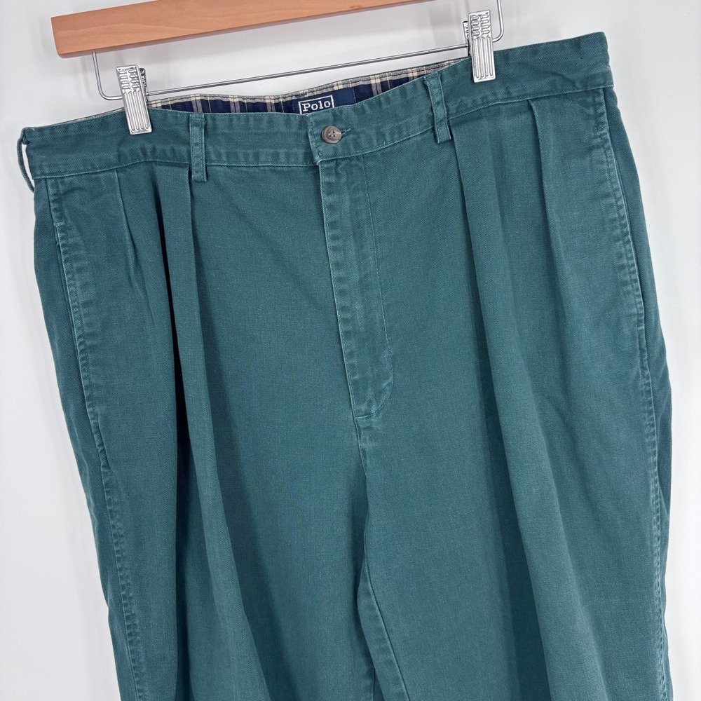 VTG 90s Polo Ralph Lauren‎ Pleated Chino Pants Mens 35x29 (Tag 36x30) Green USA
